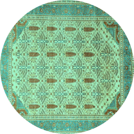 Ahgly Company Indoor Round Abstract Turquoise Blue Modern Area Rugs, 8' Round