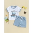 thumbnail image 2 of FEORJGP Little Boy Summer Clothes 3-7Y Kids Round Neck T-Shirt Letter Print Shirt Short Sleeve Tops with Solid Color Shorts Toddler Loose Casual 2Pcs Outfit, 2 of 9