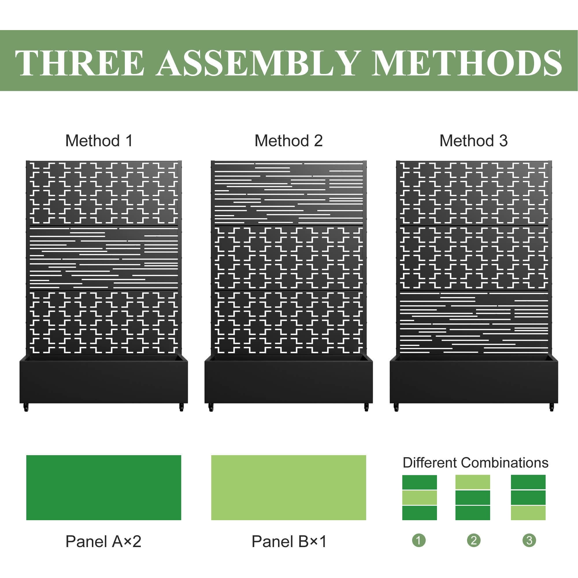 MAYEERTY 72x47x16 Inch Black Metal Planter Box with Trellis for Outdoor Garden & Patio