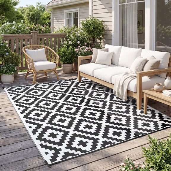 SUGIFT 5x8 ft Reversible Outdoor Rug with Waterproof Straw Weave and Carry Bag for Patio Deck Porch and RV Camping, Multicolor