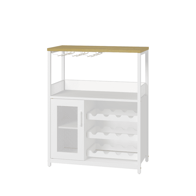 3-Tier Wine Bar Cabinet with Detachable Wine Rack and Drawer, Industrial Sideboard and Buffet Cabinet with Glass Holder and Mesh Door, Durable and Stylish Storage Solution