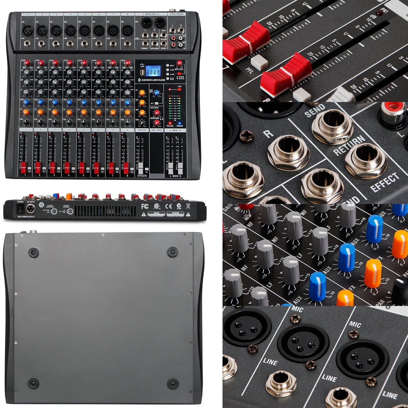Depusheng DX8 Sound Controller Interface 8 Channel Digital USB Bluetooth MP3 Computer Input 48V Phantom Power Stereo DJ Studio