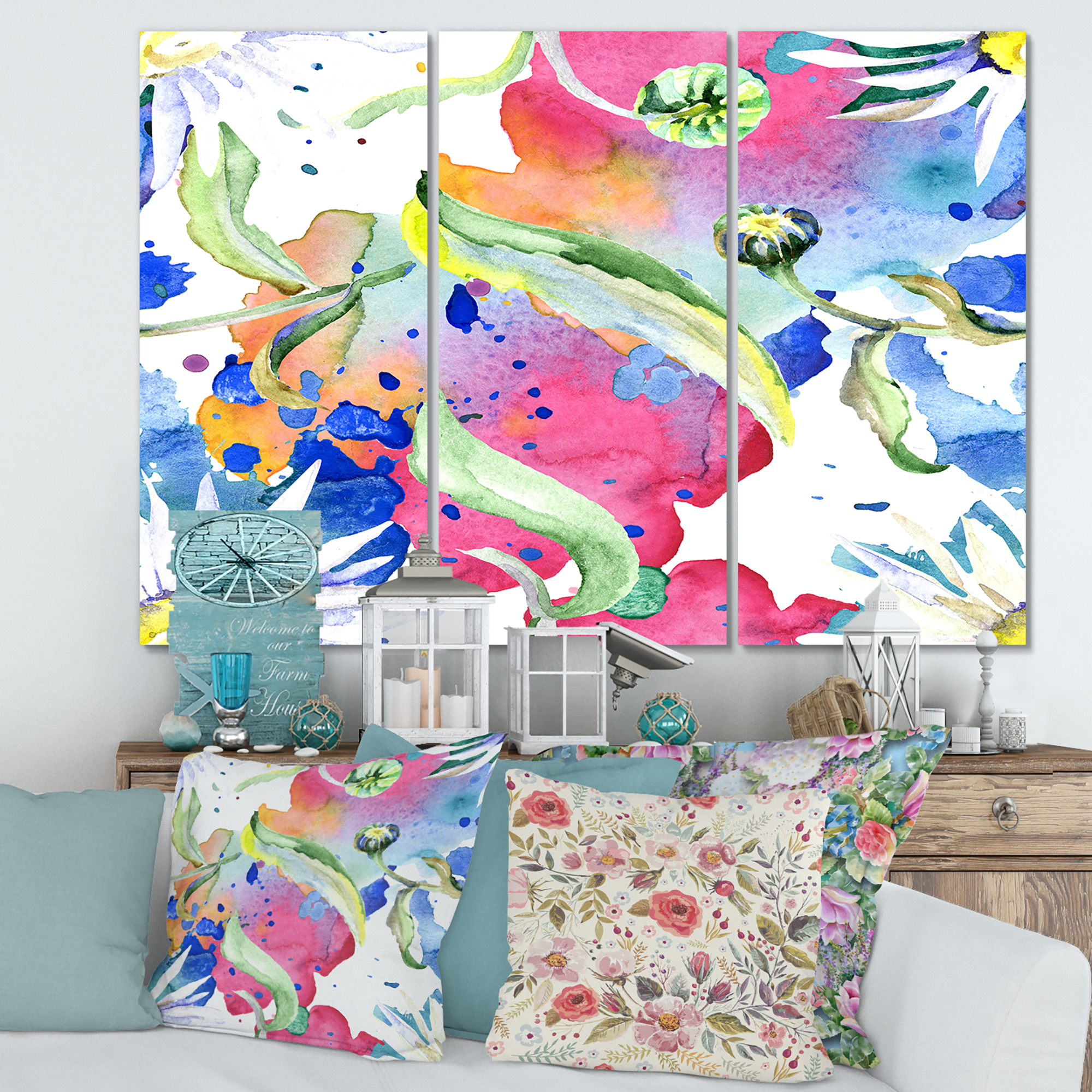 Designart ' Iridiscent Colorful Daisy Flowers ' Transitional Canvas Wall Art Print