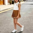 thumbnail image 4 of Amidoa Girls Summer Outfits 2 Piece Short Sleeve Cute Top and Pleated Skirt Kids Clothing Sets Brown Size 2-3 Yeas, 4 of 7