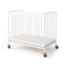 Foundations Chelsea Compact Slatted Metal Evacuation Crib with 3" Mattress, Adjustable Height, White