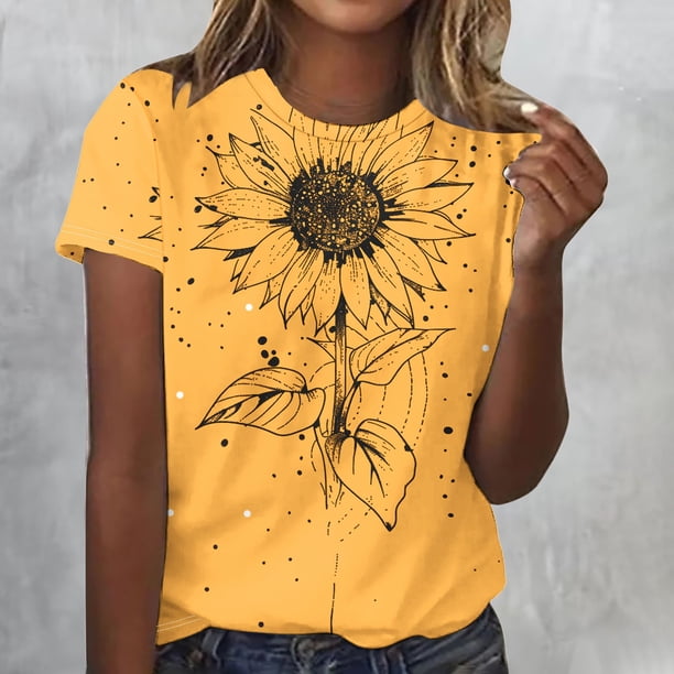 Fiudx Camisetas para Mujer Camiseta de Manga Corta con Cuello Redondo y Estampado Informal para Mujer