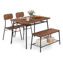 Dining Table Set for 4, Square Kitchen Table & Chair Set w/, Metal Frame, Space-Saving Dinette Furniture Set with for Breakfast Nook, Dining Room, Small Places