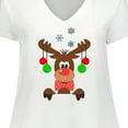 thumbnail image 4 of Inktastic Cute Christmas Reindeer with Red Nose, Ornaments and Bow Tie Women's Plus Size V-Neck T-Shirt, 4 of 5