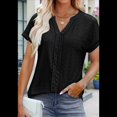 thumbnail image 4 of Blusas con Ojales para Mujer, Cuello en V, Corta, Bordadas, Estilo , Informal, Holgada, de Verano Negro M, 4 of 8
