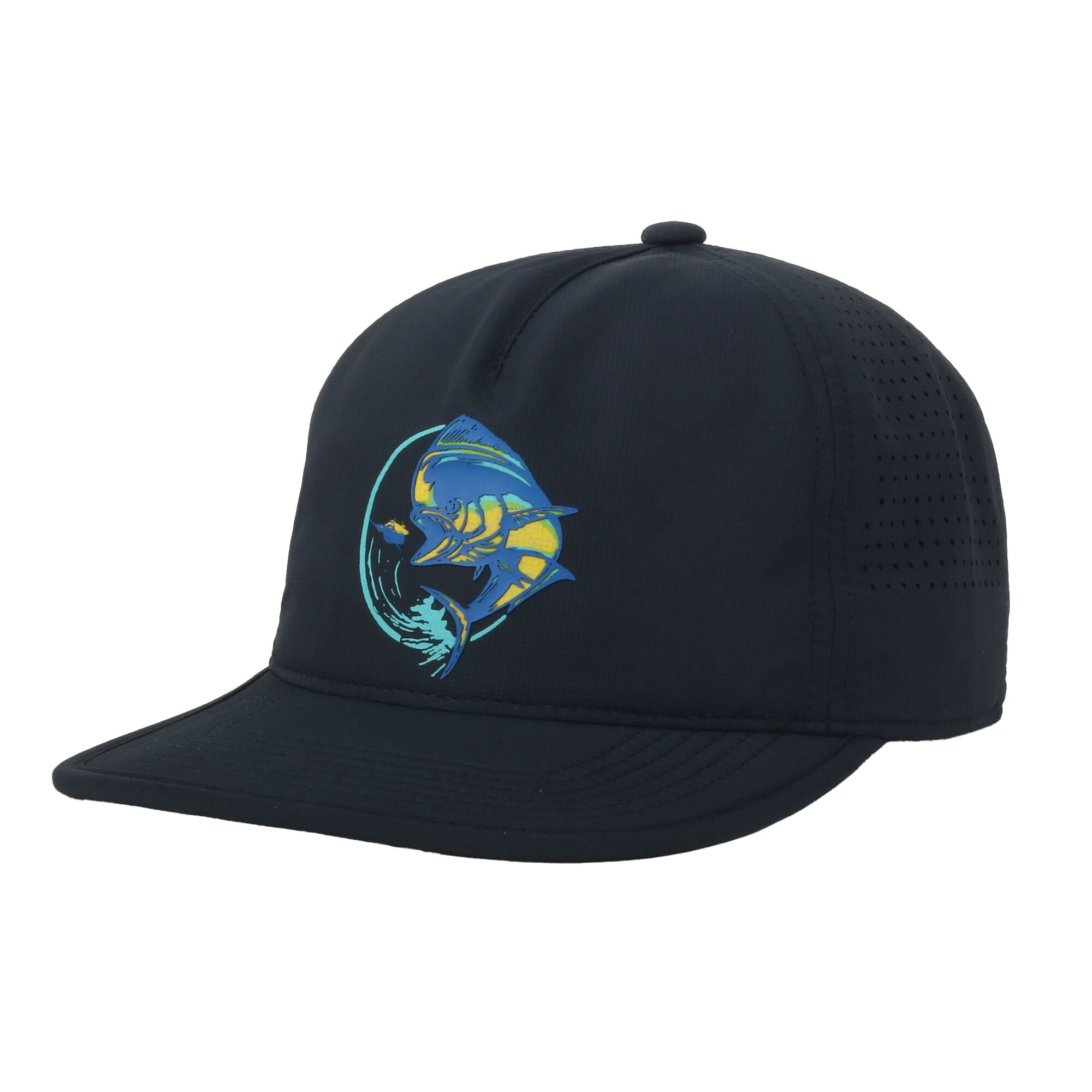 Navy Mahi Mahi 5-Panel Fishing Cap – Unstructured, Flat Bill Snapback, One Size