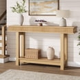 thumbnail image 2 of Fluted Wood Console Table – 2-Tier Narrow Sofa & Entryway Table – Rectangular Farmhouse Design with Shelf – Natural Wood Finish for Living Room, Hallway & Dining, 2 of 5