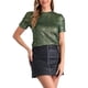 thumbnail image 1 of Camiseta casual de mujer con brillo, cuello redondo, mangas abullonadas y diseño retorcido XL verde dorado, 1 of 6