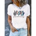 thumbnail image 1 of [Soft Graphic Tee] Soft & Comfortable Women's Peace Love Dogs Graphic Tee | Short Sleeve Crewneck T-Shirt, White Casual Summer Top with Colorful Paw Print Design, 1 of 7