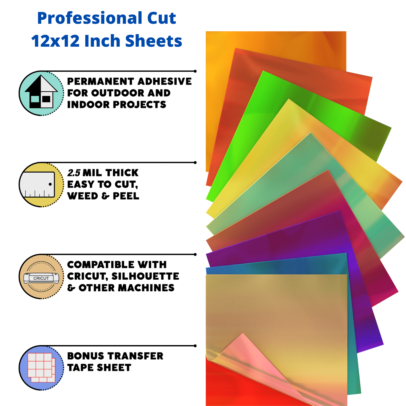WRAPXPERT 18 Sheets Holographic Vinyl Permanent Adhesive Pack 12x12  Compatible with All Crafters
