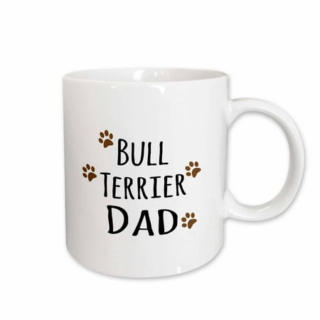 

3dRose Bull Terrier Dog Dad - Doggie by breed - brown muddy paw prints love - doggy lover - proud pet owner Ceramic Mug 15-ounce