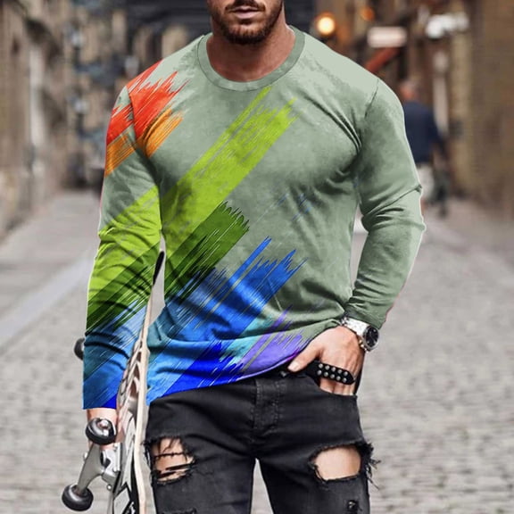 Yaoyar Long Sleeve Tee Shirts for Men Graphic Print Casual Pullover Big and Tall Crewneck Sweatshirts Sports Tees,Green,M