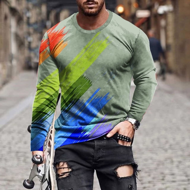 Blusas y camisas de manga larga con cuello redondo para hombre, blusas casuales de cuello redondo y manga larga, camisetas estampadas, blusas para hombre