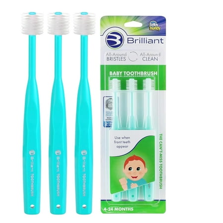 Brilliant Infant Toothbrush by Baby Buddy, Soft Round Head, 4-24 Months, Mint, 3 Pack