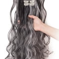 thumbnail image 4 of SHCKE Clip in Hair Extensions 24 Inch Hairpieces 8 Pieces Set Clip On Hair Extension Curly Double Weft Hair Extensions Synthetic Hairpiece for Women Natural Black Mix Silver Grey, 4 of 6