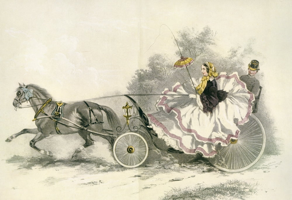 Lady wearing a crinoline and driving a 19th century horse and landau From Illustrierte Sittengeschichte vom Mittelalter bis zur Gegenwart by Eduard Fuchs published 1909 Canvas Art - Ken Welsh Design