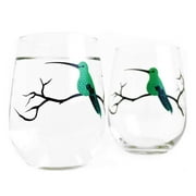 Homehours Hummingbird Glassware - Set of 2 Stemless Wine Glasses