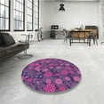 thumbnail image 4 of Ahgly Company Machine Washable Indoor Round Transitional Dark Magenta Purple Area Rugs, 4' Round, 4 of 7