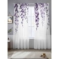 thumbnail image 2 of Purple Eucalyptus Leaves Sheer Curtains 84 Inch Length 2 Panels Set, Watercolor Botanical Summer Voile Window Treatment Rod Pocket Curtains Sheers Drapes for Bedroom/Living Room/Kitchen 52"x84"x2, 2 of 7