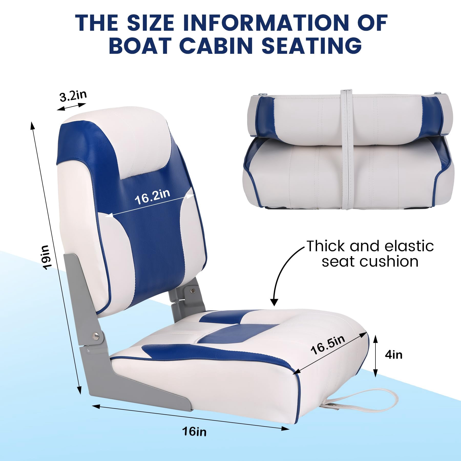 M optimized Set of 2 Premium Low Back Folding Boat Seat, Marine Seats for Fishing, Sightseeing, Speedboats, Canoes