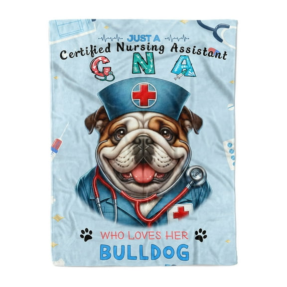 Just a Certified Nursing Assistant Cna Who Loves Her Bulldog Cozy Fleece Blanket Dog Lover Gifts Idea Warm Soft Throw Blanket - 00003