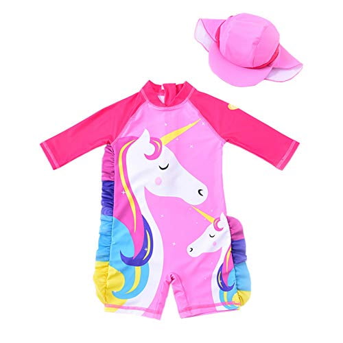 Kimjun Baby Girl One Piece Swimsuit Sunsuit Long Sleeve Swimwear Rash Guard Toddler Kid Unicorn Bathing Suit Zip With Hat 4 Years 100 Pink Walmart Com Walmart Com