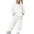 thumbnail image 4 of Letdown Girls Sweatpants Set - 2 Piece Bow Print Fashion Crewneck Hooded Sweatshirt and Jogger Sweatpants for Girls Matching Set (White,8-9Years), 4 of 6