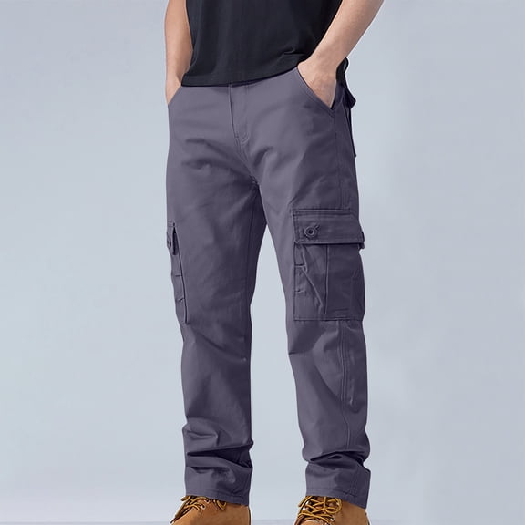 Blmnix Cargo Pants Men Low Rise Cotton Pants Baggy Hiking Pants Jeans Gray Long Straight-Leg Men's Casual Pants,XL
