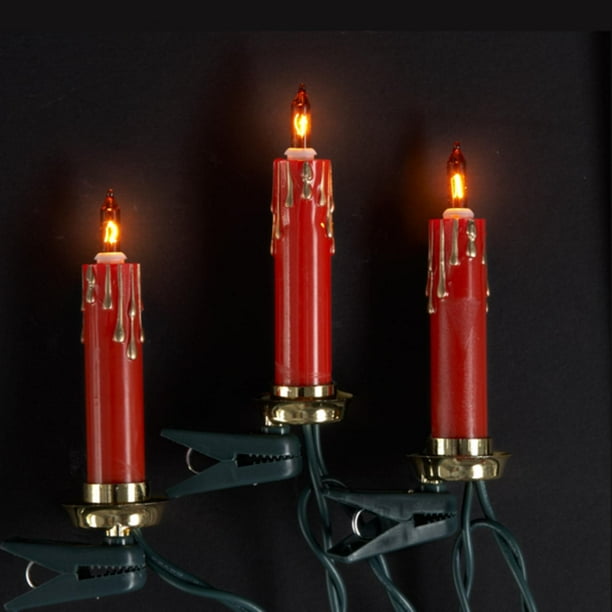 Set Of 10 Dripping Red And Gold Candle Clip On Christmas Lights Green Wire Walmart Com Walmart Com