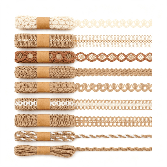 BZCOE 9 Rolls Boho Lace Ribbons Bulk,Natural Burlap Ribbon Trim 1/2 Inch,18 Meters Jute Boho Ribbons for Diy Crafts Gift Wrapping Party Wedding Decorations and Sewing