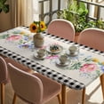 thumbnail image 3 of Pink Spring Floral Table Cloths for 4 Foot Rectangle Tables, Black White Plaid Pastoral Flowers Rustic Patio Waterproof Elastic Fitted Tablecloths, Washable Rectangular Table Cover for Camping, 3 of 8