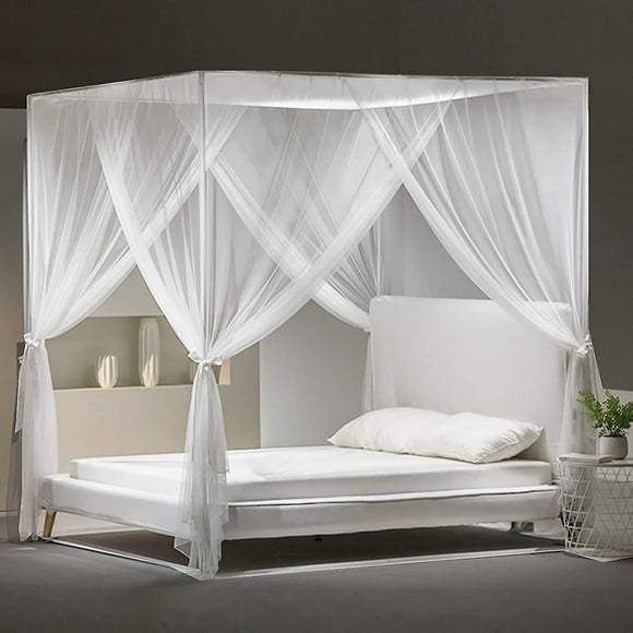 Mosquito Net Double Bed White Poster Bed Canopy Decorative Princess Mesh Square Canopy Bedding 190x210x240cm