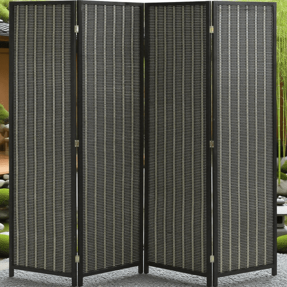 BIQWBIC Bamboo Room Divider Folding Privacy Screen, 72 Inches High, 4 Panel, Black