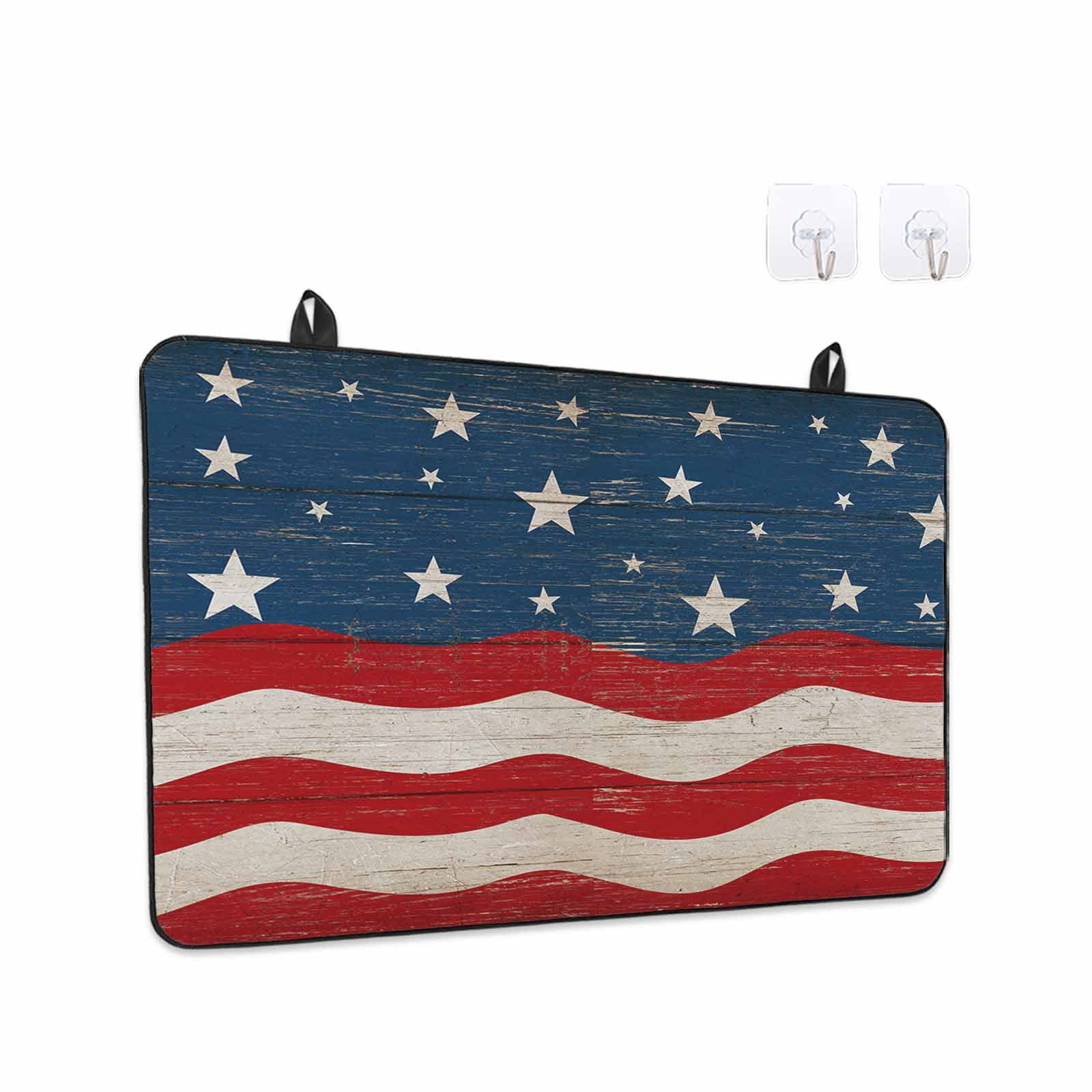 4th of July Stove Top Cover for Electric Stove, Heat-proof & Non Slip Glass Top Stove Cover Protector, American Flag Star on Wood Independence Day Kitchen Flat Cooktop Rubber Mat 24x21 Inches