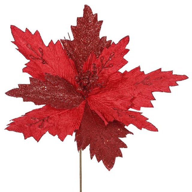 Vickerman QG163303 Red Poinsettia Flower, 22 & 21 in.
