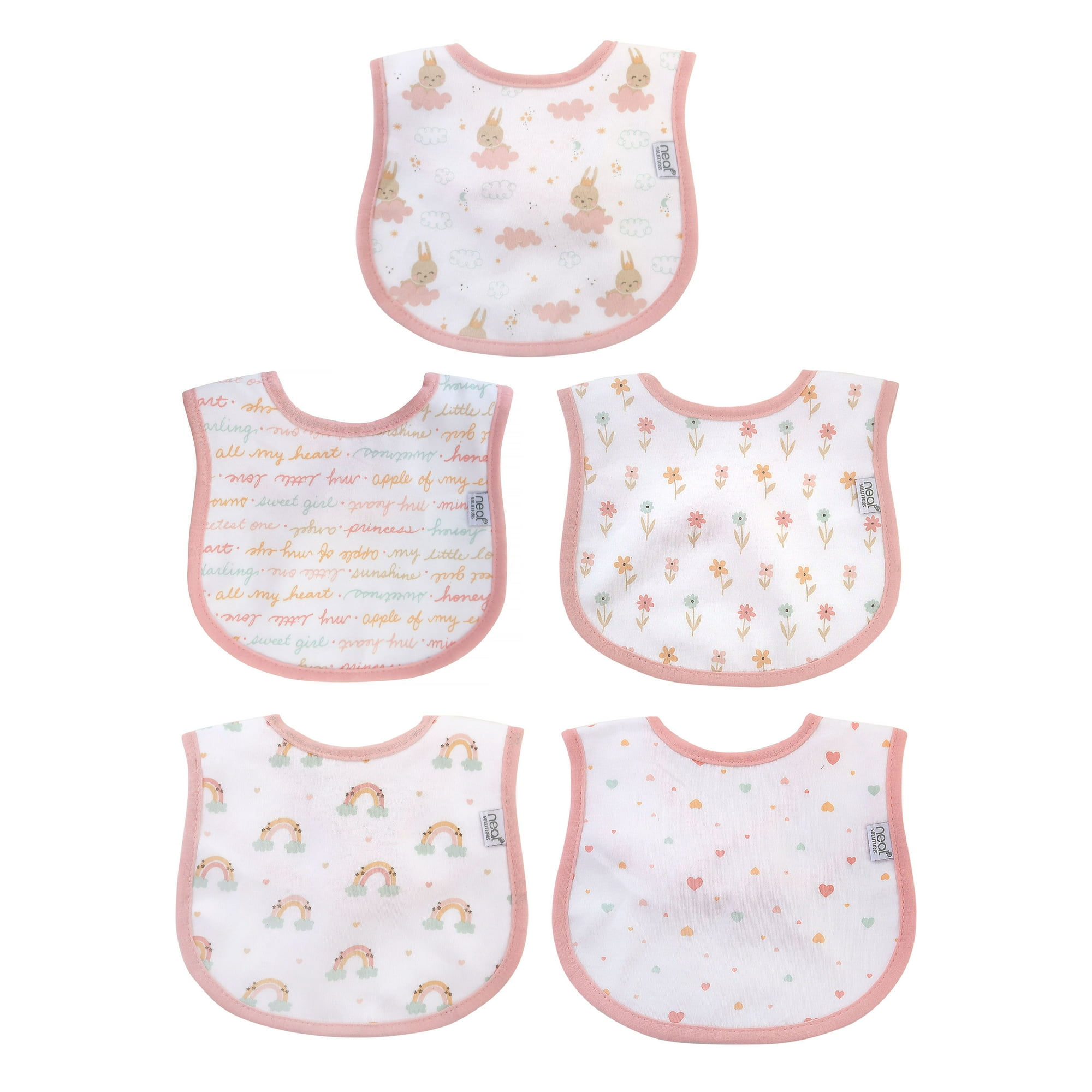 Neat Solutions 5 Pack Girl Infant Stay-Dry Bibs