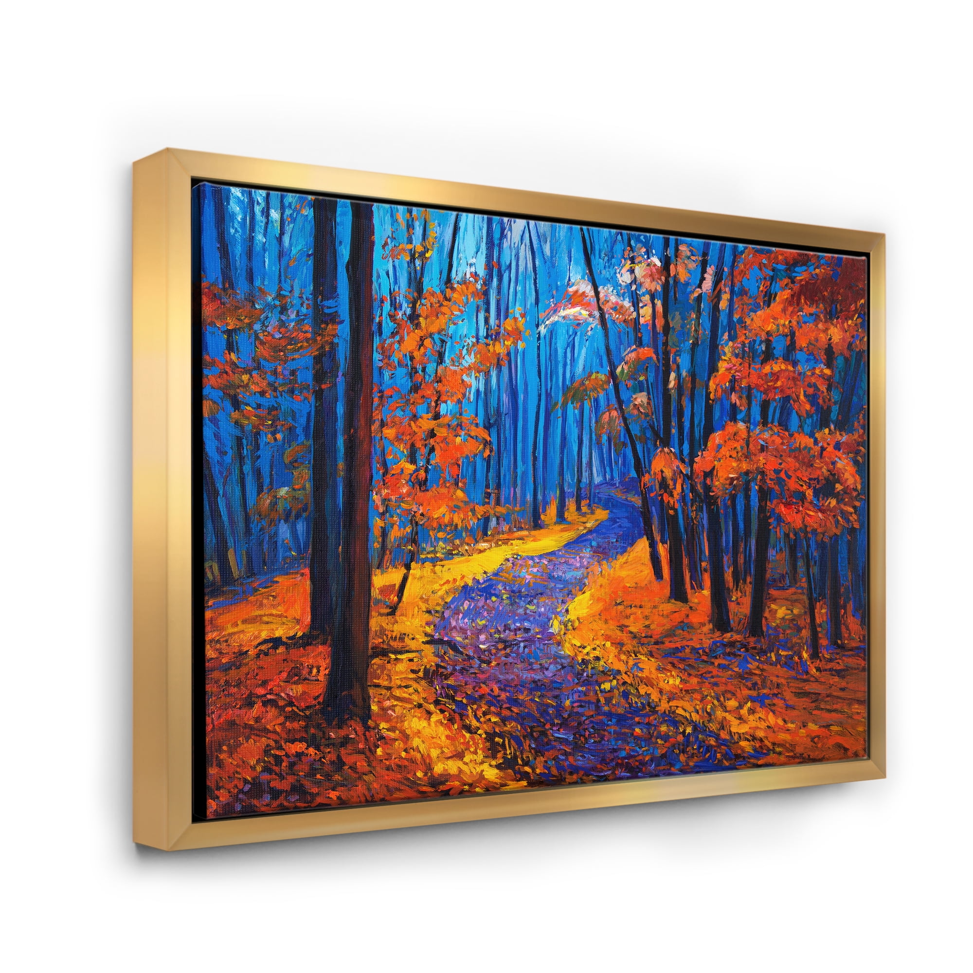 Designart 'Orange Autumn Landscape With Little Road I' Traditional Framed Canvas Wall Art Print
