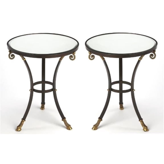 Home Square Glass and Metal Accent Table in Black - Set of 2