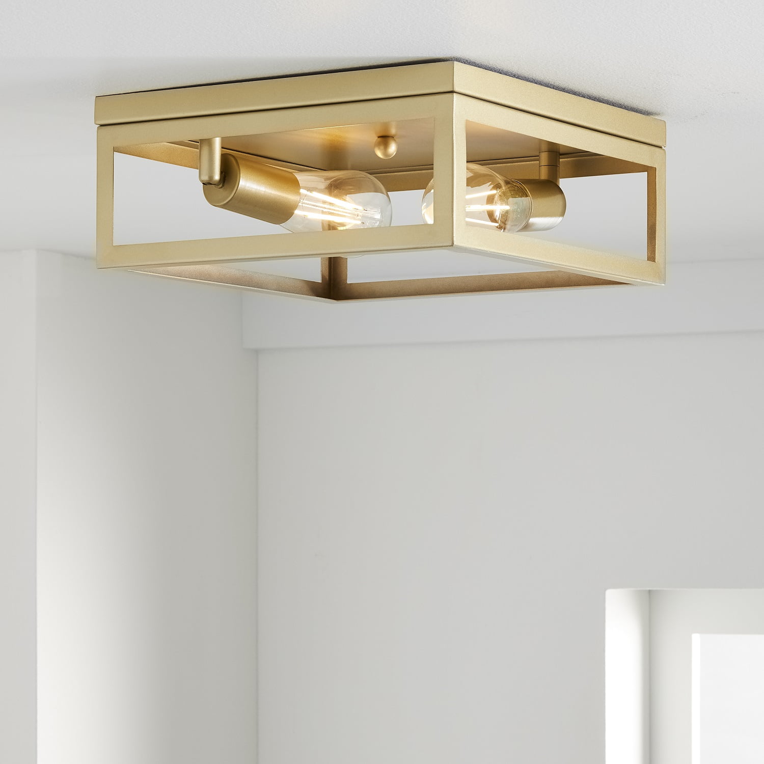 Better Homes & Gardens 12" Farmhouse Square Gold Flush Mount Ceiling Light, Metal Frame No Shade