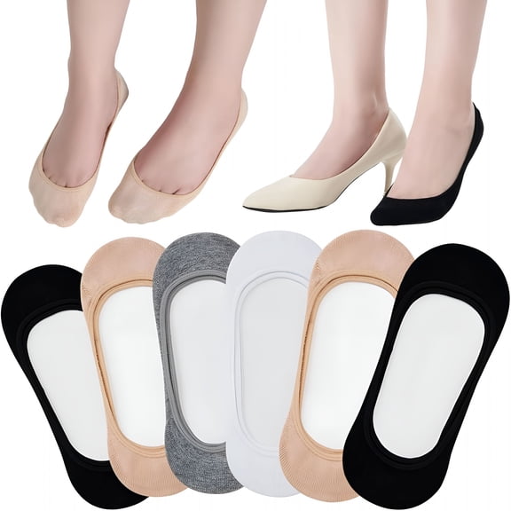 TELOLY No Show Socks Womens Flats,6 Pairs Non Slip Invisible Ultra Low Cut Liner Footies Socks for Loafer Boat