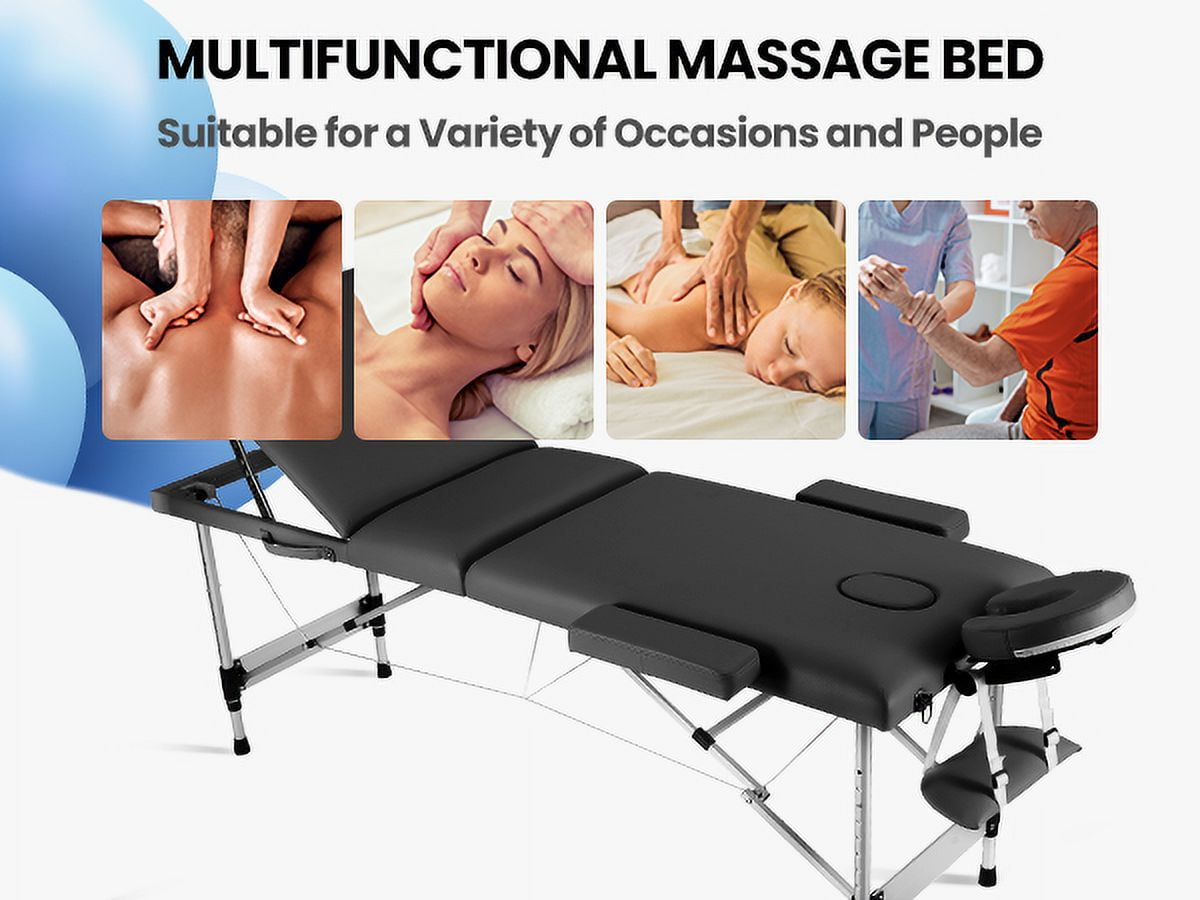 Naipo 3-Section Massage Table 73''Long 82'' Height Adjustable Folding with Carrying Bag for Salon Lash Treatments, Maximum weight capacity 661lbs, Black