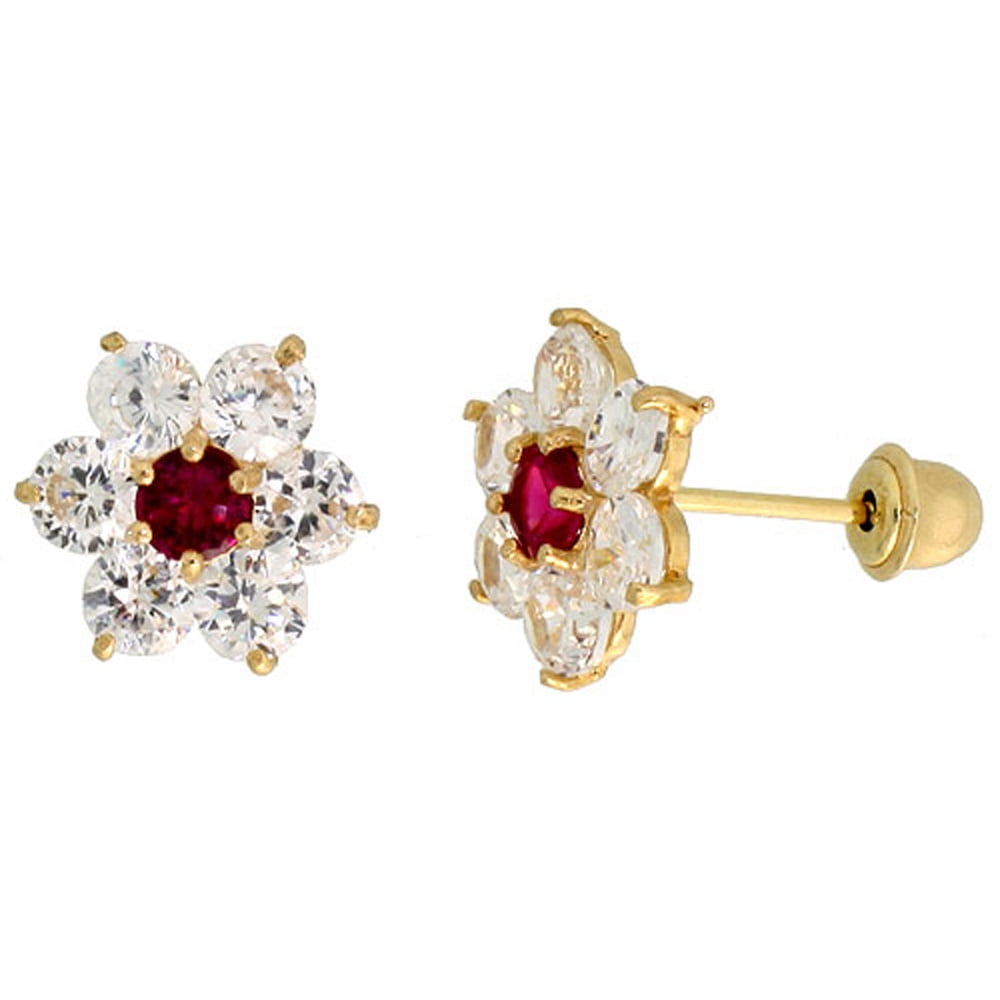 lovely  solid  Gold Stud Earrings 0.5 ct real Diamond and  Ruby 