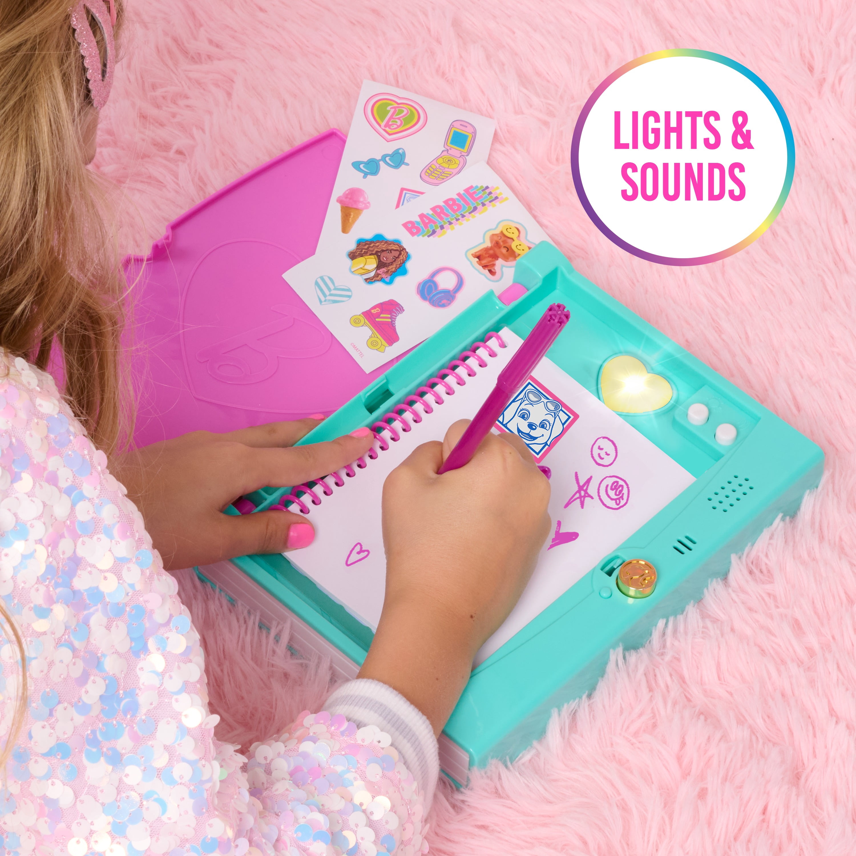 Barbie Secret Journal, Interactive Locking Diary with Lights and Sounds, 6 Pieces, 3 X AAA Batteries Not Included, Ages 3 and up
