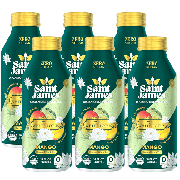 Saint James Organic White Lotus Mango Tea, 12oz Cans, 6-Pack