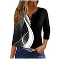 thumbnail image 2 of WXLWZYWL Henley Tops for Womens Plus Size 3/4 Sleeve V Neck Stripes Button Down T-Shirts Trendy Loose-Fit Summer Casual Flowy Athletic Clothes for Ladies, 2 of 5