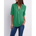 thumbnail image 5 of Ladies Loose Chiffon Shirt Multi Colors V-Neck Zipper Long-Sleeved Casual Basic Blouse Shirt Tops Plus Size, 5 of 9
